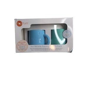 PopYum 5oz Silicone Training Cup 2-Pack Blue Teal BPA Free Toddler Oral Developm